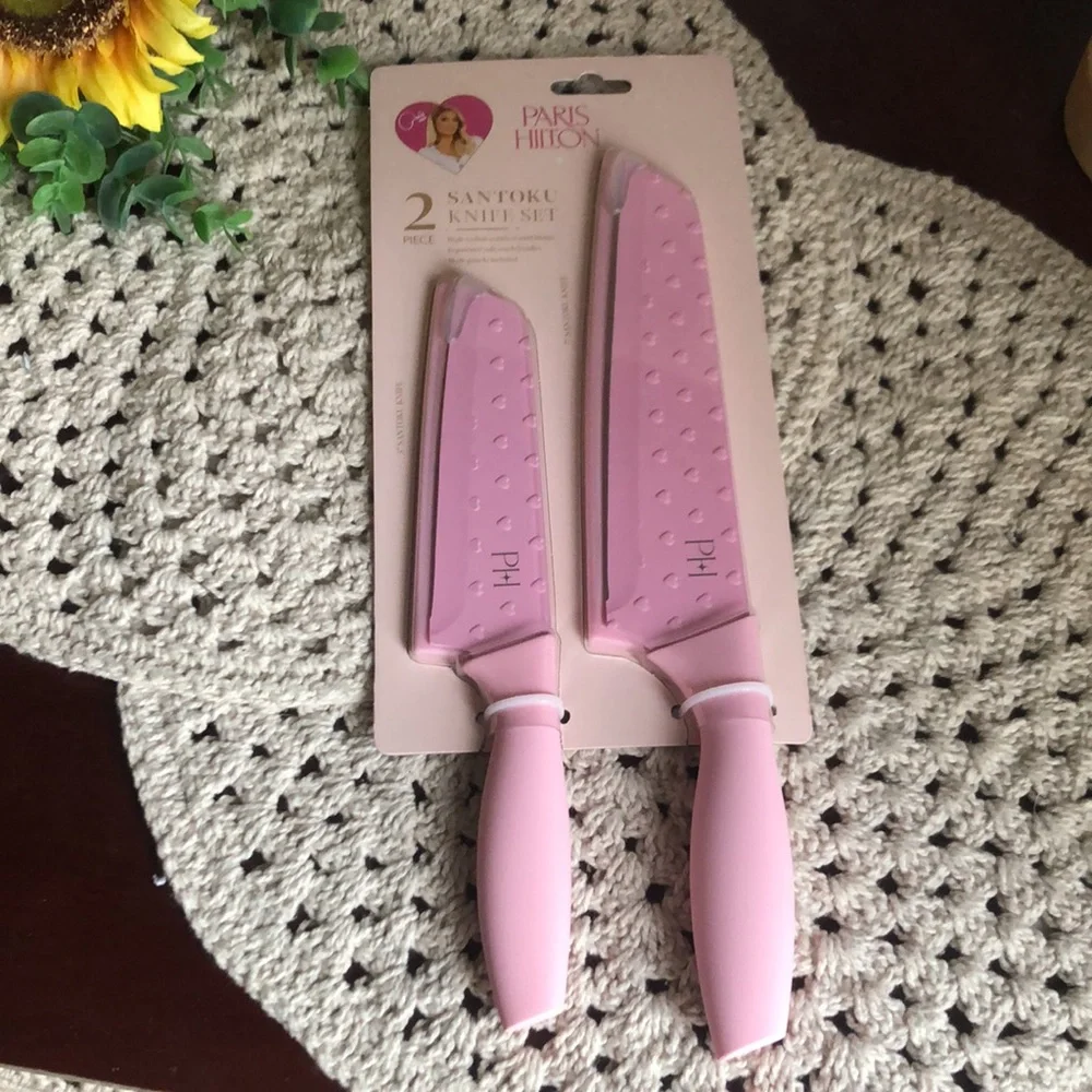 Paris Hilton Pink Santoku Knife Set with Protective Sheaths